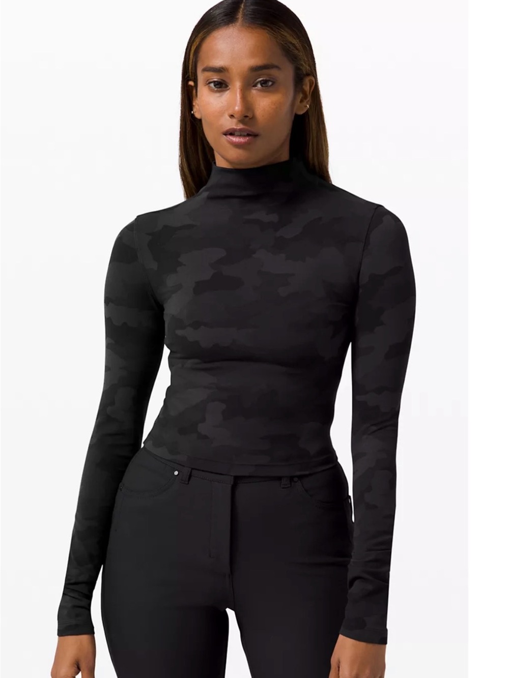 Lululemon Long-Sleeve Mock Neck Top in Black Camo